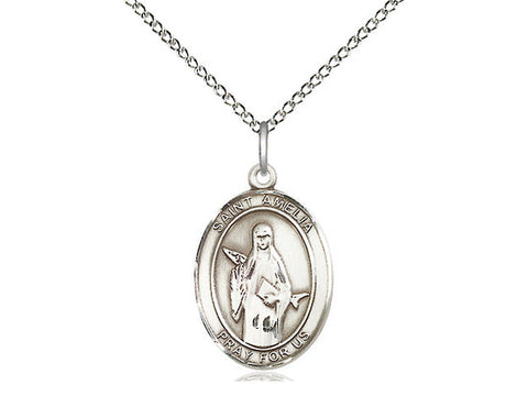 St. Amelia Medal, Sterling Silver, Medium, Dime Size 