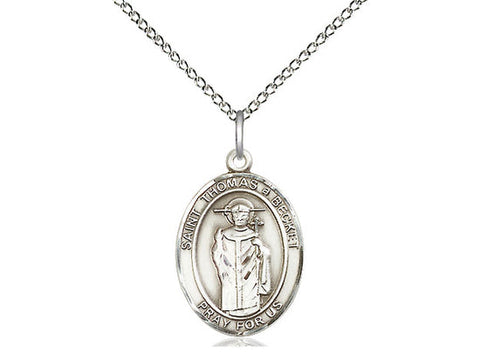 St. Thomas A Becket Medal, Sterling Silver, Medium, Dime Size 