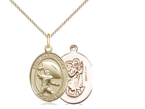 St. Christopher Football Medal, Gold Filled, Medium, Dime Size 