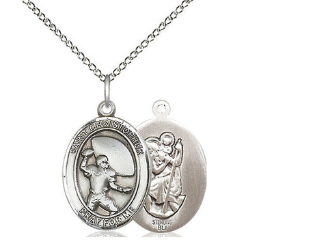 St. Christopher Football Medal, Sterling Silver, Medium, Dime Size 