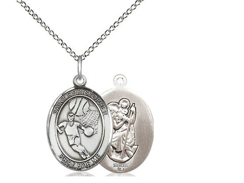 St. Christopher Basketball Medal, Sterling Silver, Medium, Dime Size 