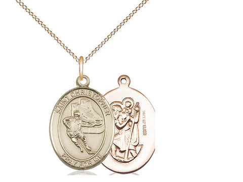 St. Christopher Hockey Medal, Gold Filled, Medium, Dime Size 