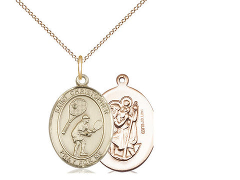St. Christopher Tennis Medal, Gold Filled, Medium, Dime Size 