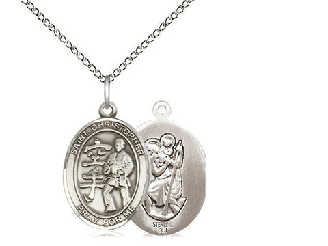 St. Christopher Karate Medal, Sterling Silver, Medium, Dime Size 
