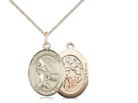 St. Sebastian Football Medal, Gold Filled, Medium, Dime Size 