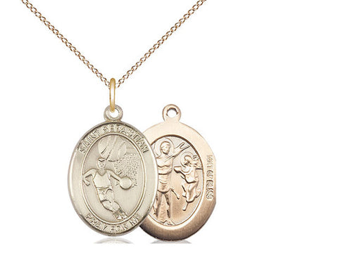 St. Sebastian Basketball Medal, Gold Filled, Medium, Dime Size 