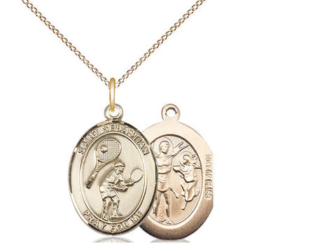 St. Sebastian Tennis Medal, Gold Filled, Medium, Dime Size 