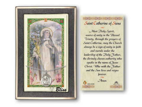 St Catherine of Siena Prayer Card with Medal