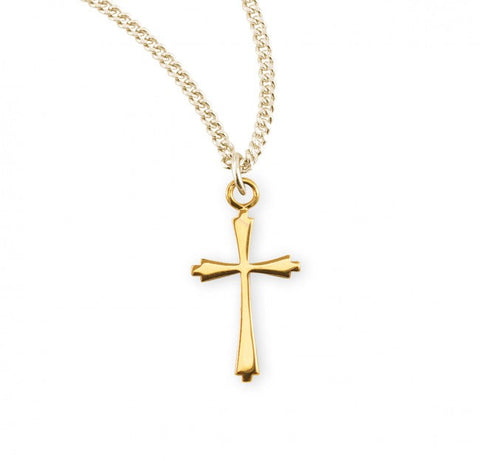 Cross Pendant Plain, 16 Karat Gold Over Sterling Silver with Chain