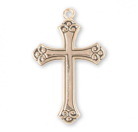 Cross Pendant with Black Etched Enamel, 16 Karat Gold Over Sterling Silver with Chain