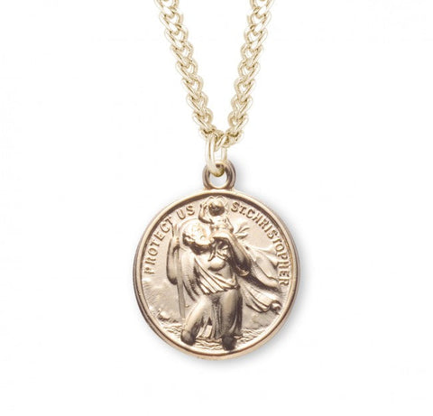St. Christopher and St Raphael Round Pendant, 16 Karat Gold Over Sterling Silver with Chain