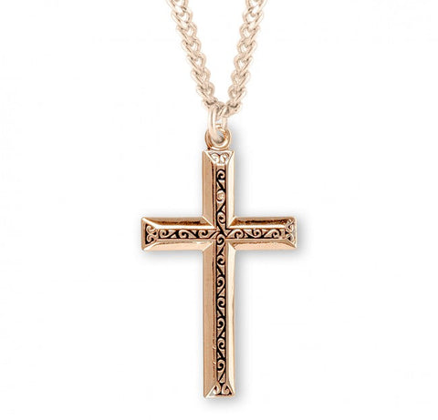Cross with Raised Center Pendant, 16 Karat Gold Over Sterling Silver with Chain