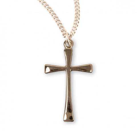 Cross with Tapered Ends Pendant, Gold Over Sterling Silver with Chain