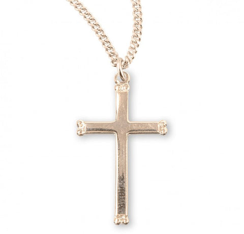 Cross with Beaded Ends Pendant, 16 Karat Gold Over Sterling Silver with Chain