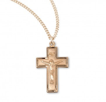 Crucifix with Border Pendant, 16 Karat Gold Over Sterling Silver with Chain