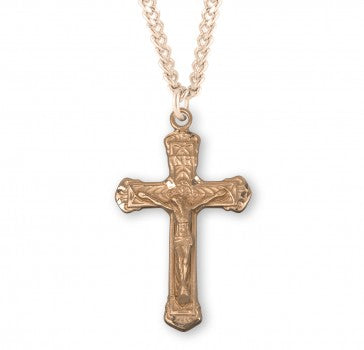 Crucifix Pendant Ornate, 16 Karat Gold Over Sterling Silver with Chain