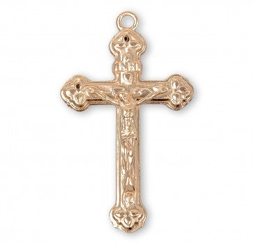 Crucifix Pendant with Vine Design, 16 Karat Gold Over Sterling Silver with Chain
