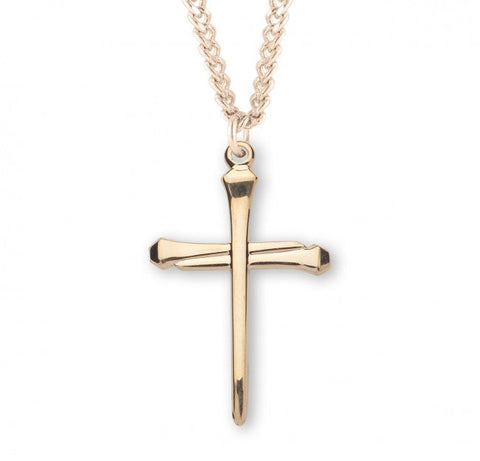Cross Pendant with Spike Nail Design, 16 Karat Gold Over Sterling Silver with Chain