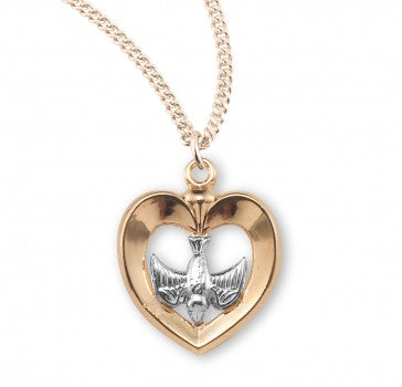 Holy Spirit in Heart with Inlay Pendant Two Tone, 16 Karat Gold Over Sterling Silver with Chain
