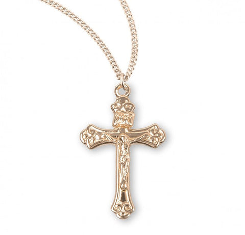 Crucifix Pendant, 16 Karat Gold Over Sterling Silver with Chain