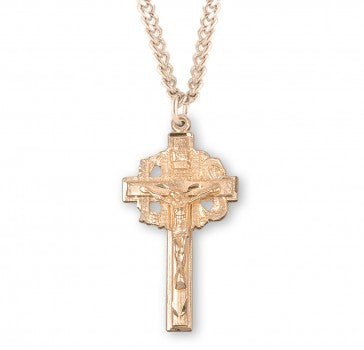 Crucifix I.H.S. Pendant, 16 Karat Gold Over Sterling Silver with Chain