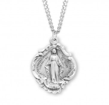 Miraculous Pendant in Baroque Style, Sterling Silver with Chain