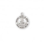 Sacred Heart of Jesus Pendant Round, Sterling Silver with Chain