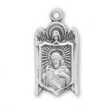 Sacred Heart of Jesus with Angel Pendant, Sterling Silver with Chain