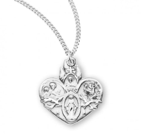 Sacred Heart of Jesus 4 Way Pendant, Sterling Silver with Chain