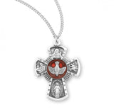Red Enameled 4 Way Pendant, Sterling Silver with Chain