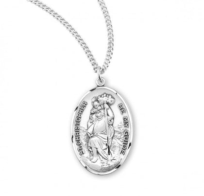 St. Christopher Medal Oval, Sterling Silver with Chain