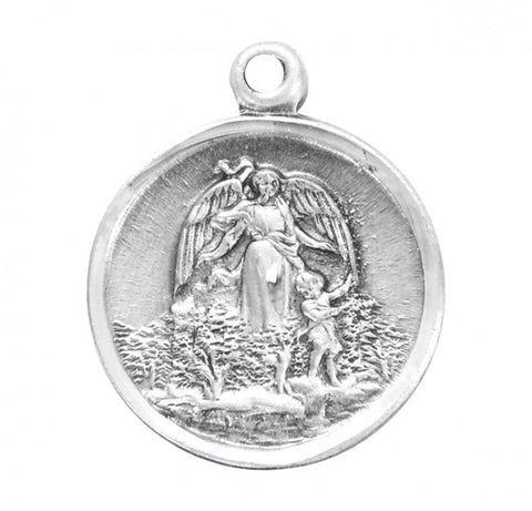Guardian Angel Pendant Round, Sterling Silver with Chain
