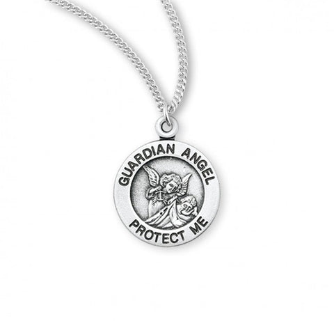 Guardian Angel Pendant Round, Sterling Silver with Chain