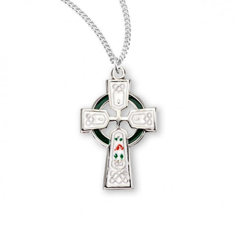 Sterling Silver White Enameled Irish Celtic Cross