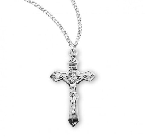 Crucifix Pendant, with Pointed Edges Sterling Silver with Chain