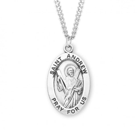 St. Andrew Pendant Oval, Sterling Silver with Chain