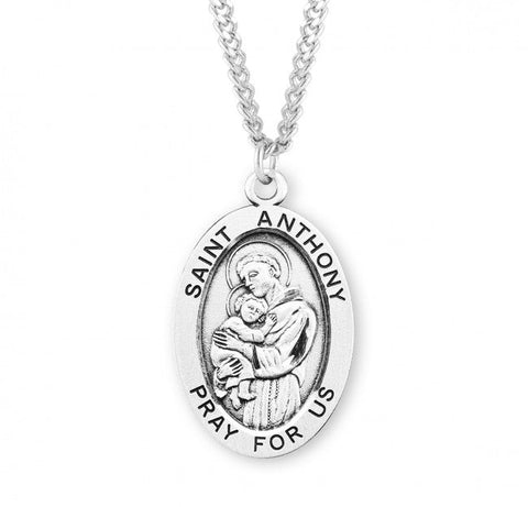 St. Anthony Pendant Oval, Sterling Silver with Chain