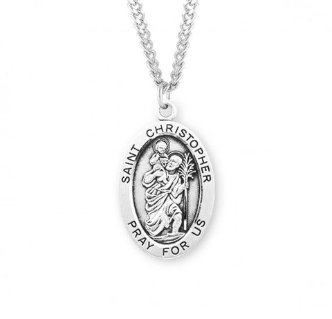 St. Christopher Pendant Oval Sterling Silver with Chain