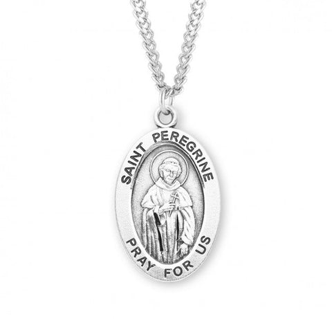 St. Peregrine Pendant Oval Sterling Silver with Chain