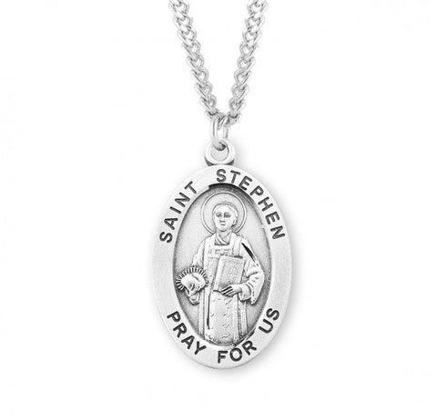 St. Stephen Pendant Oval Sterling Silver with Chain