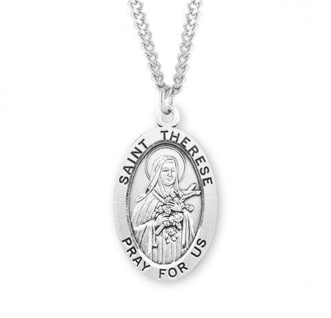 St. Therese Pendant Oval Sterling Silver with Chain