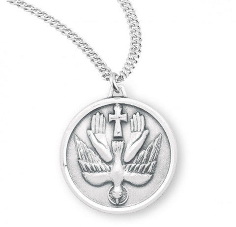 Holy Spirit Pendant Round, Sterling Silver with Chain