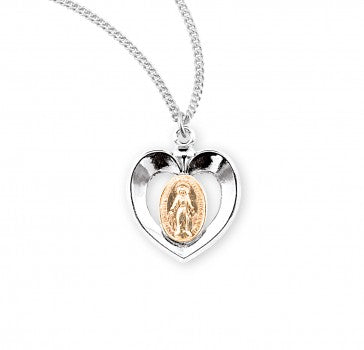 Miraculous Heart Pendant Two Tone, Sterling Silver with Chain