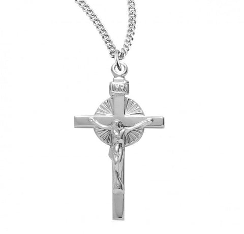 Crucifix Pendant High Polish, Sterling Silver with Chain -