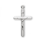 Crucifix with Cross on Cross Pendant, Sterling Silver with Chain
