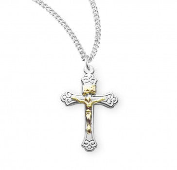 Crucifix Pendant Two Tone, Sterling Silver with Chain