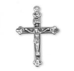 Crucifix Pendant with Beaded Border, Sterling Silver with Chain