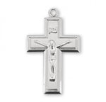 Crucifix Pendant Plain with Raised Center, Sterling Silver with Chain