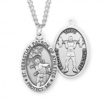 St. Sebastian Weight Lifting Medal With Chain