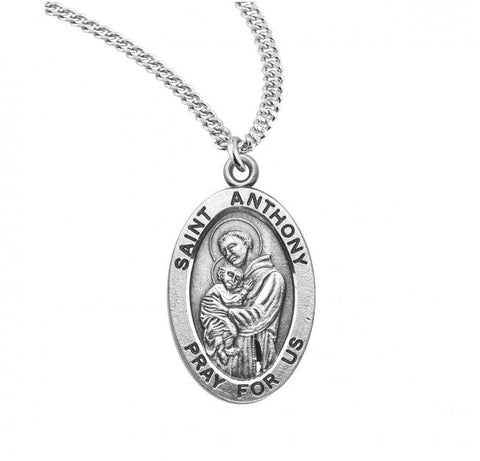 St. Anthony Pendant Oval Sterling Silver with Chain
